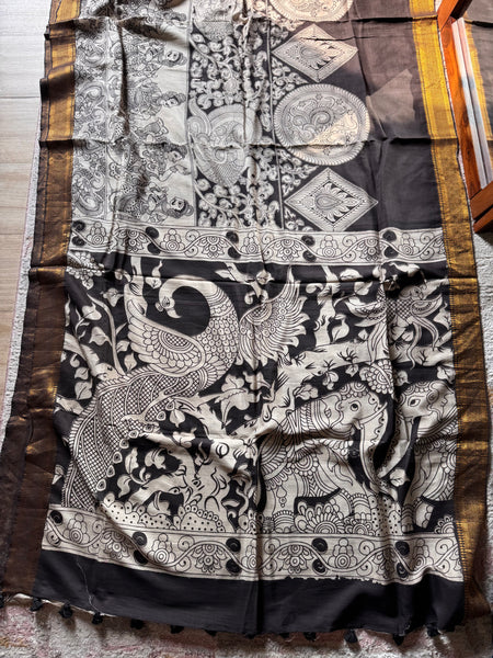 Kalamkari - Printed Bangalore Silk Zari Saree