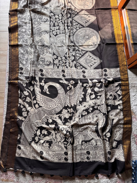 Kalamkari - Printed Bangalore Silk Zari Saree