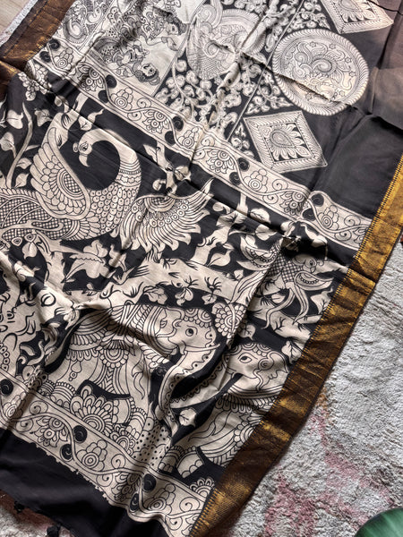 Kalamkari - Printed Bangalore Silk Zari Saree