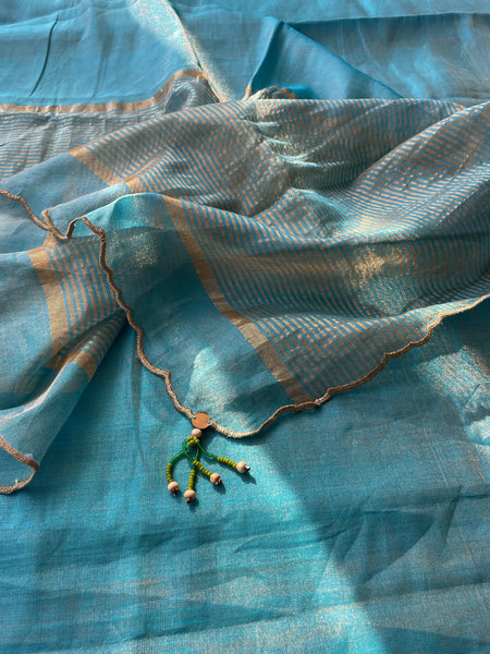 Tissue Chanderi Handwoven Saree - Heavy zari lines pallu