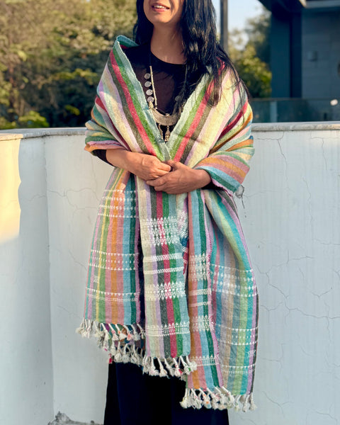 DESI WOOL (sheep wool) NATURAL DYED HAND WOVEN BHUJODI SHAWL