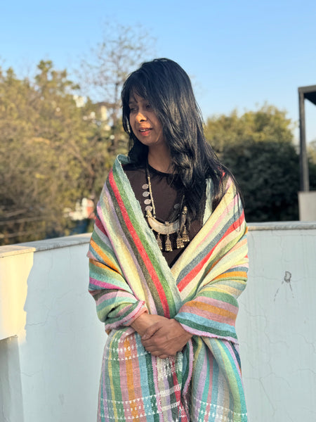 DESI WOOL (sheep wool) NATURAL DYED HAND WOVEN BHUJODI SHAWL