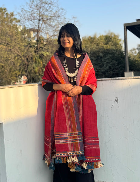 DESI WOOL (sheep wool) NATURAL DYED HAND WOVEN BHUJODI SHAWL