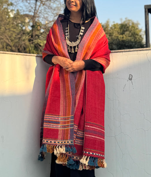 DESI WOOL (sheep wool) NATURAL DYED HAND WOVEN BHUJODI SHAWL