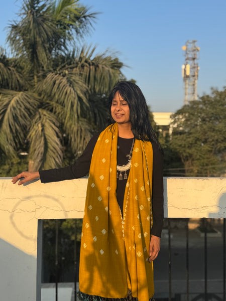 Mustard Stole - Kutch Handwoven Merino Wool Tie-Dye Bandhani Stole