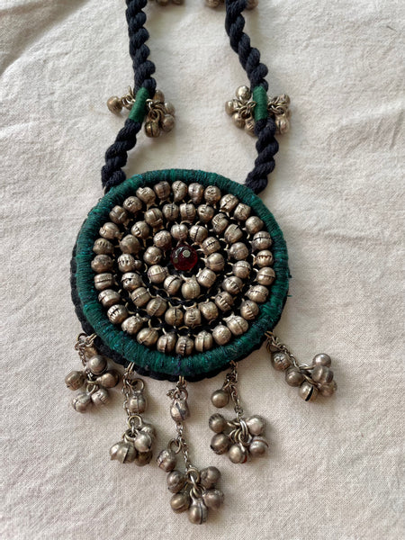Dark Green Handcrafted Embroidered long necklace - ghoongroo