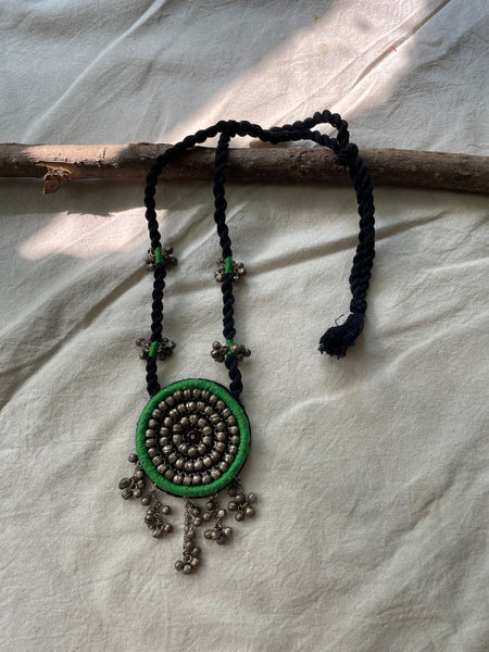 Green Handcrafted Embroidered long necklace - ghoongroo