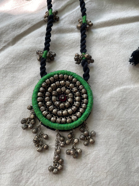 Green Handcrafted Embroidered long necklace - ghoongroo