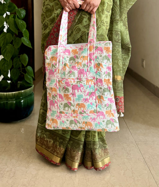 Cotton blockprinted quilted shoulder bag