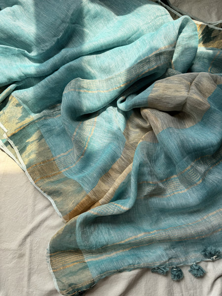 Handwoven Linen Blue saree