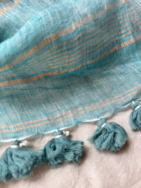 Handwoven Linen Blue saree