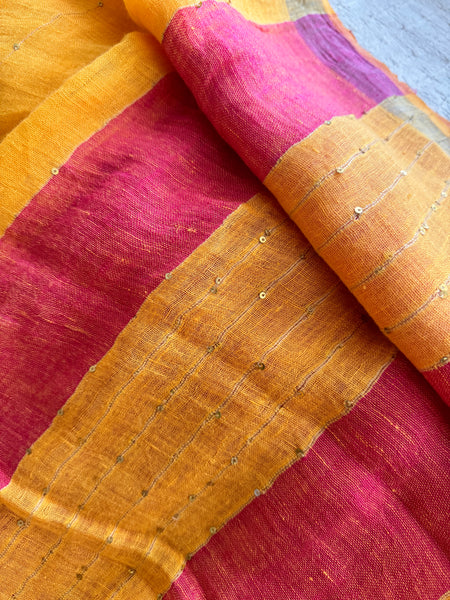 Handwoven linen mango saree with woven sitara