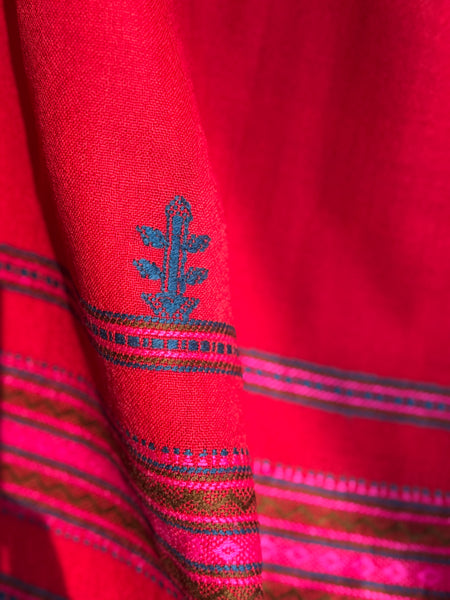 Red - Kutch Bhujodi Handwoven Merino Wool Shawl, Very Soft