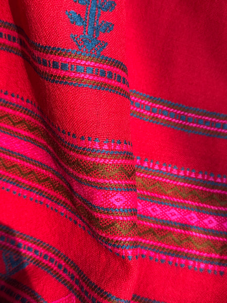 Red - Kutch Bhujodi Handwoven Merino Wool Shawl, Very Soft