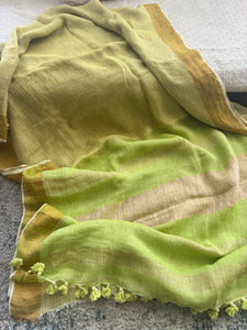 Handwoven Linen Green saree