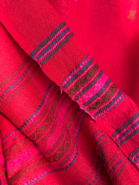 Red - Kutch Bhujodi Handwoven Merino Wool Shawl, Very Soft