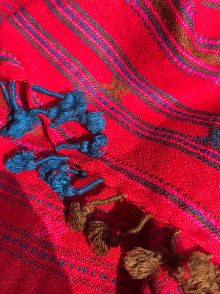 Red - Kutch Bhujodi Handwoven Merino Wool Shawl, Very Soft