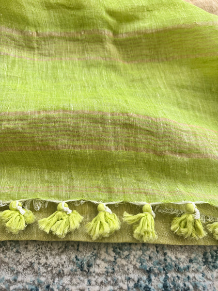 Handwoven Linen Green saree