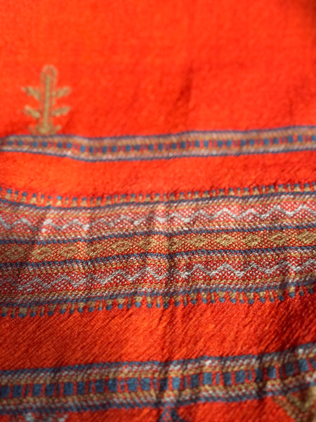 Rust - Kutch Bhujodi Handwoven Merino Wool Shawl, Very Soft
