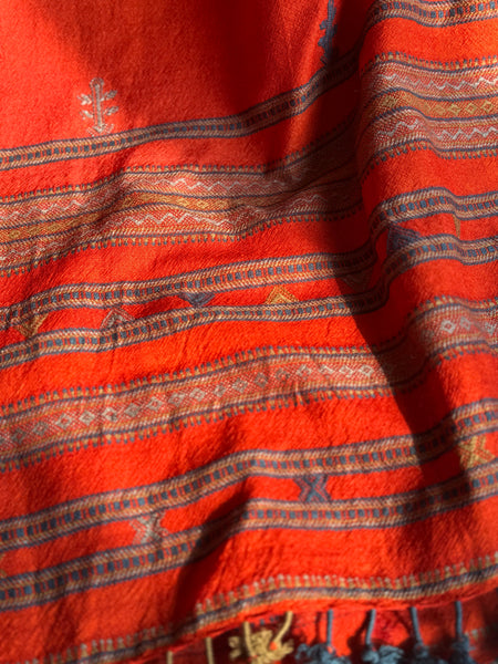 Rust - Kutch Bhujodi Handwoven Merino Wool Shawl, Very Soft