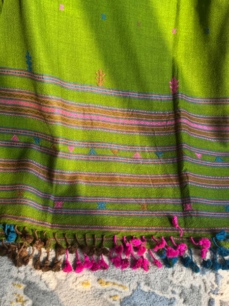 Green - Kutch Bhujodi Handwoven Merino Wool Shawl, Very Soft