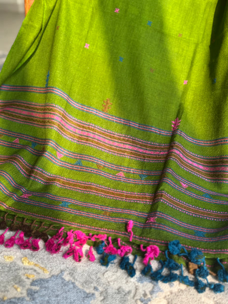 Green - Kutch Bhujodi Handwoven Merino Wool Shawl, Very Soft