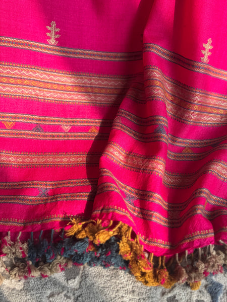 Pink - Kutch Bhujodi Handwoven Merino Wool Shawl, Very Soft