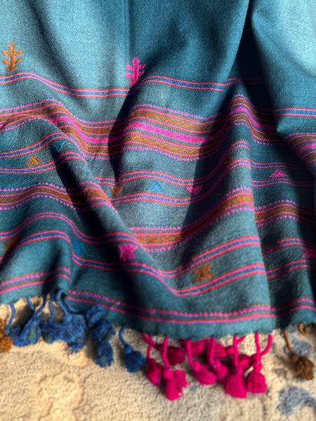 Blue - Kutch Bhujodi Handwoven Merino Wool Shawl, Very Soft