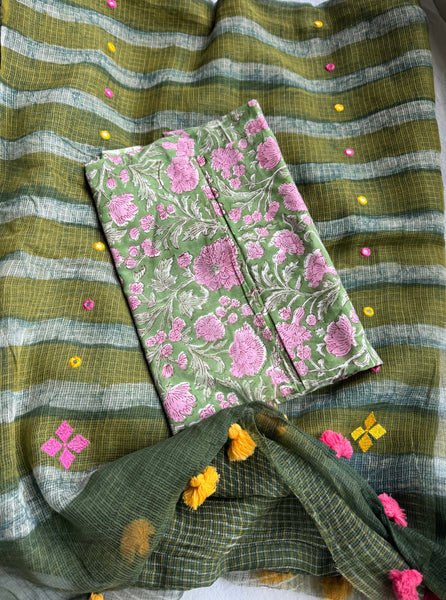रंगमंच - Embroidered pallu - Green