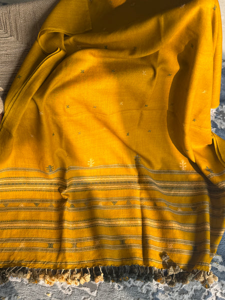 Mustard - Kutch Bhujodi Handwoven Merino Wool Shawl, Very Soft