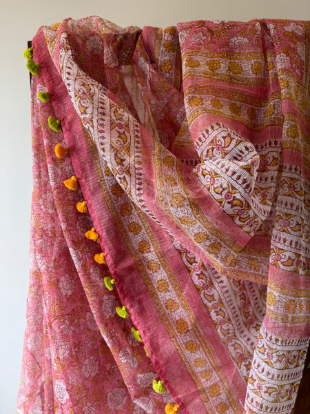 Sunset peach weave - kota Doria Saree