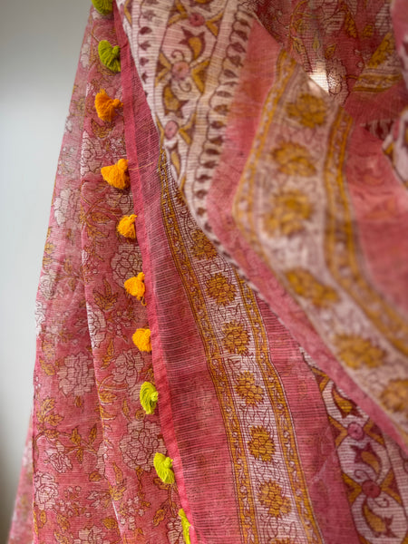 Sunset peach weave - kota Doria Saree