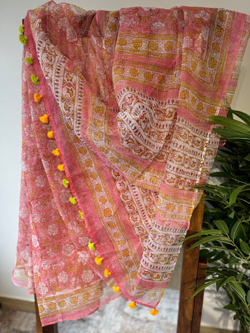Sunset peach weave - kota Doria Saree