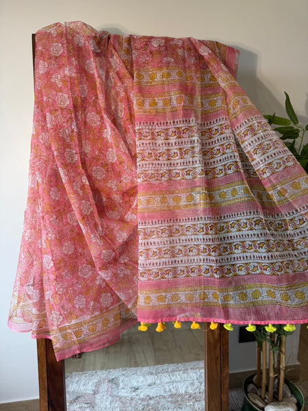 Sunset peach weave - kota Doria Saree