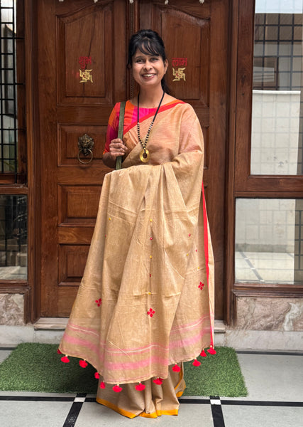 Handloom Pure Cotton Saree With Embroidered Pallu