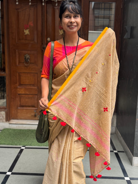 Handloom Pure Cotton Saree With Embroidered Pallu