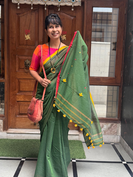 Handloom Pure Cotton Saree With Embroidered Pallu