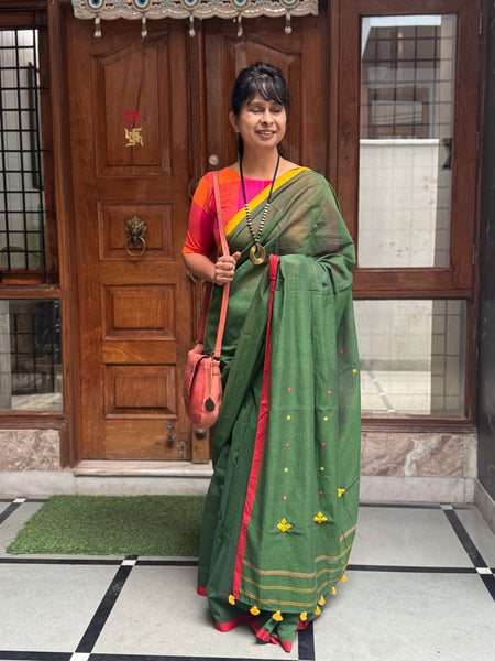 Handloom Pure Cotton Saree With Embroidered Pallu