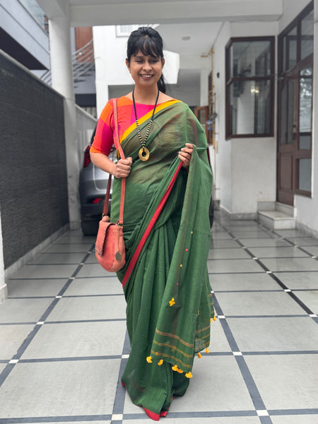 Handloom Pure Cotton Saree With Embroidered Pallu