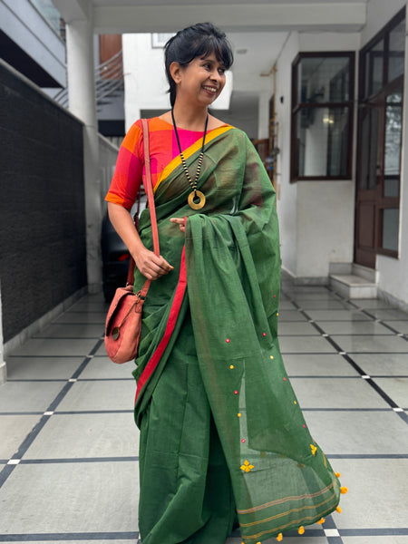 Handloom Pure Cotton Saree With Embroidered Pallu