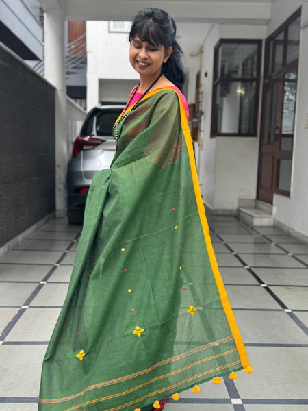 Handloom Pure Cotton Saree With Embroidered Pallu