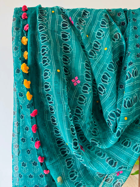 रंगमंच - Embroidered Pallu Kota Saree-  Dark Green