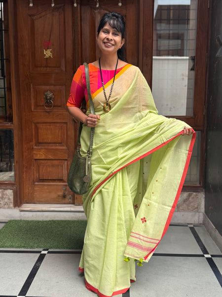 Handloom Pure Cotton Saree With Embroidered Pallu