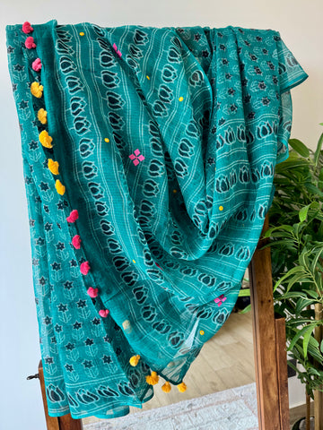 रंगमंच - Embroidered Pallu Kota Saree-  Dark Green