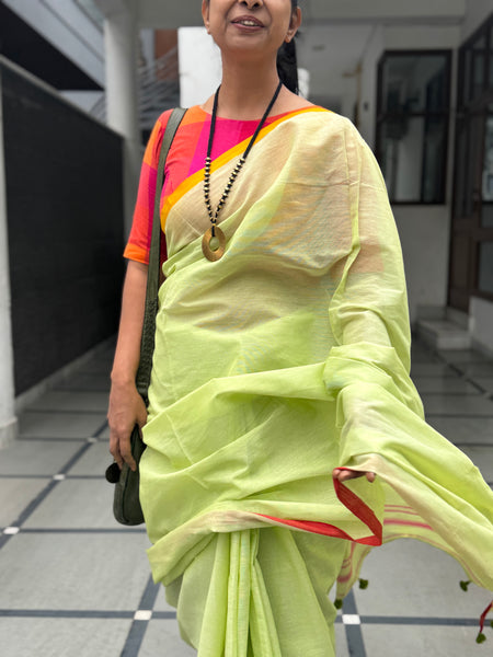 Handloom Pure Cotton Saree With Embroidered Pallu