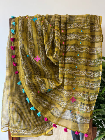 रंगमंच - Embroidered Pallu Kota Saree- Mehandi Green