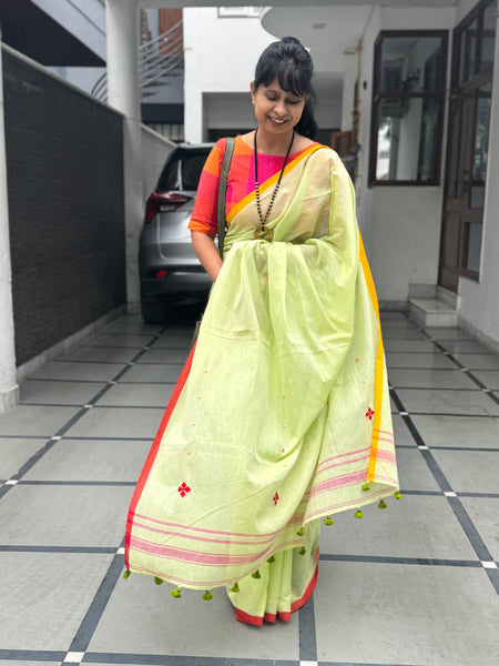 Handloom Pure Cotton Saree With Embroidered Pallu