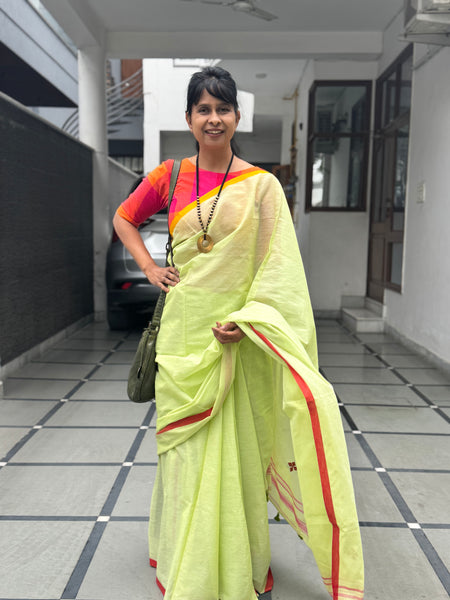 Handloom Pure Cotton Saree With Embroidered Pallu