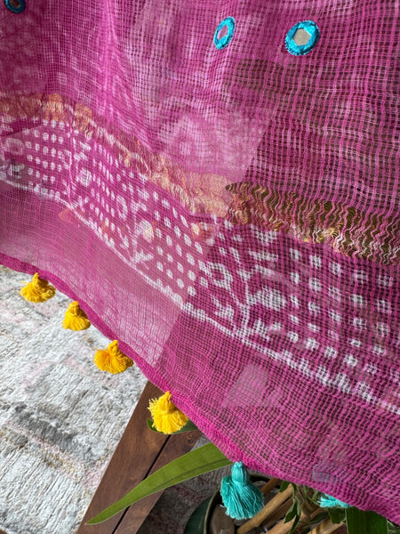 रंगमंच -Embroidered pallu Kota Saree - Bright Pink