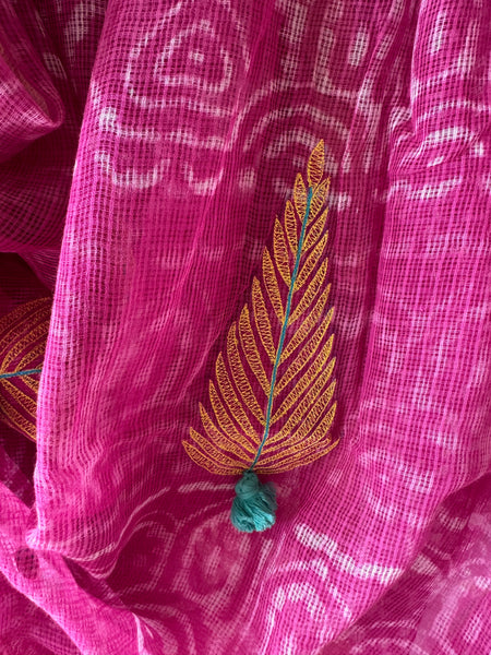 रंगमंच -Embroidered pallu Kota Saree - Bright Pink
